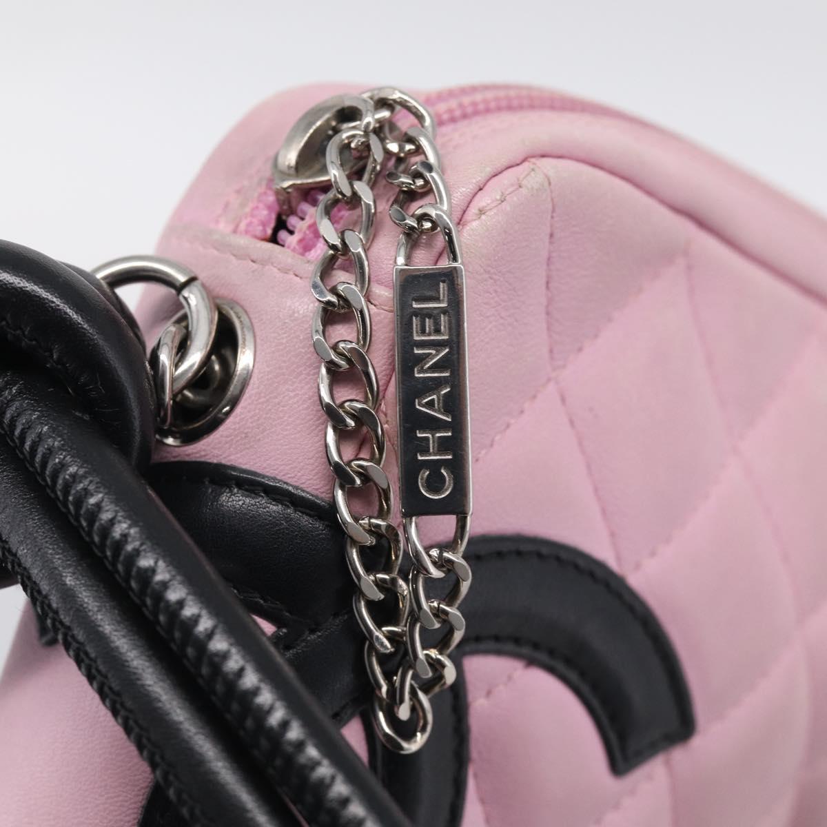 CHANEL Cambon Line Hand Bag Leather Pink Silver CC Auth yk21032V