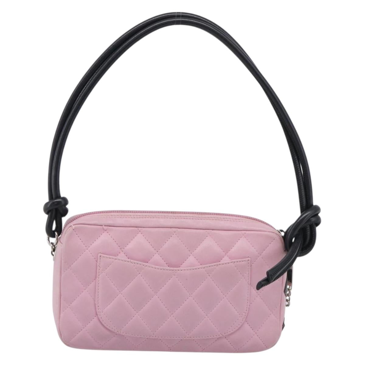 CHANEL Cambon Line Hand Bag Leather Pink Silver CC Auth yk21032V