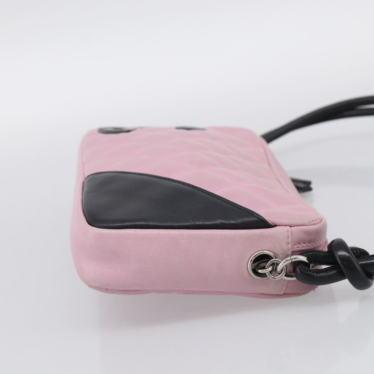 CHANEL Cambon Line Hand Bag Leather Pink Silver CC Auth yk21032V