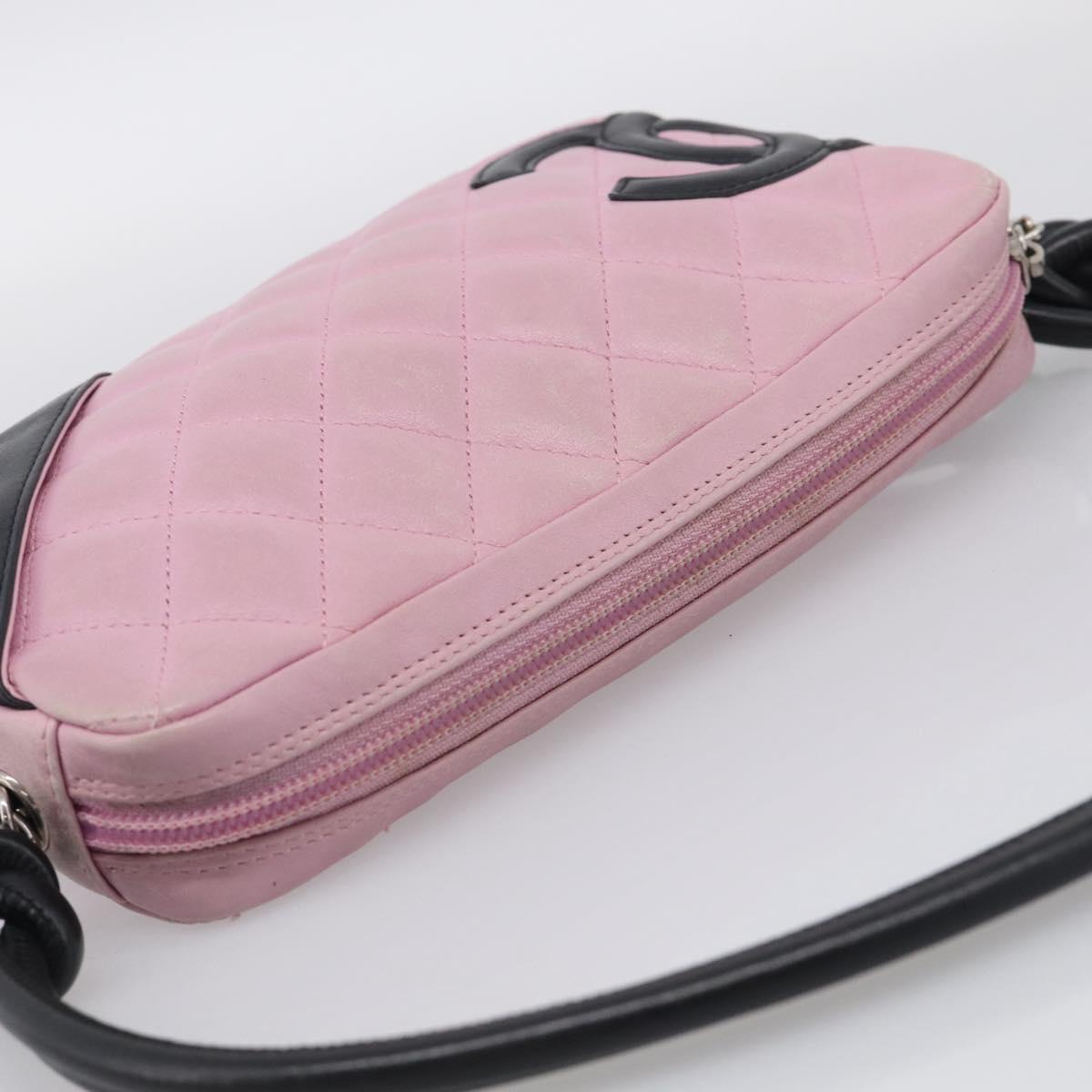 CHANEL Cambon Line Hand Bag Leather Pink Silver CC Auth yk21032V
