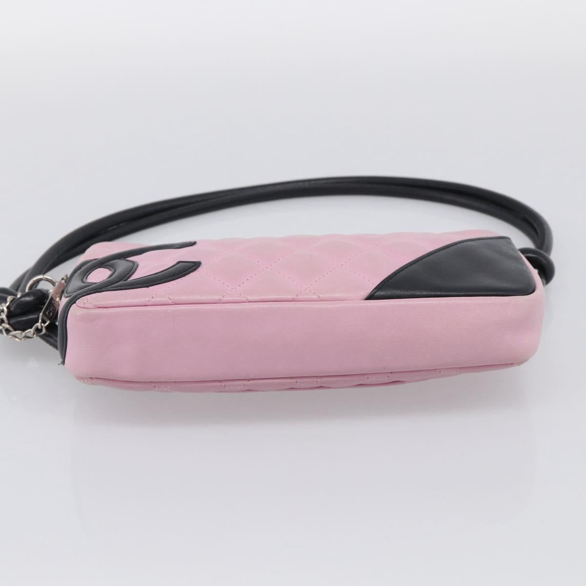 CHANEL Cambon Line Hand Bag Leather Pink Silver CC Auth yk21032V