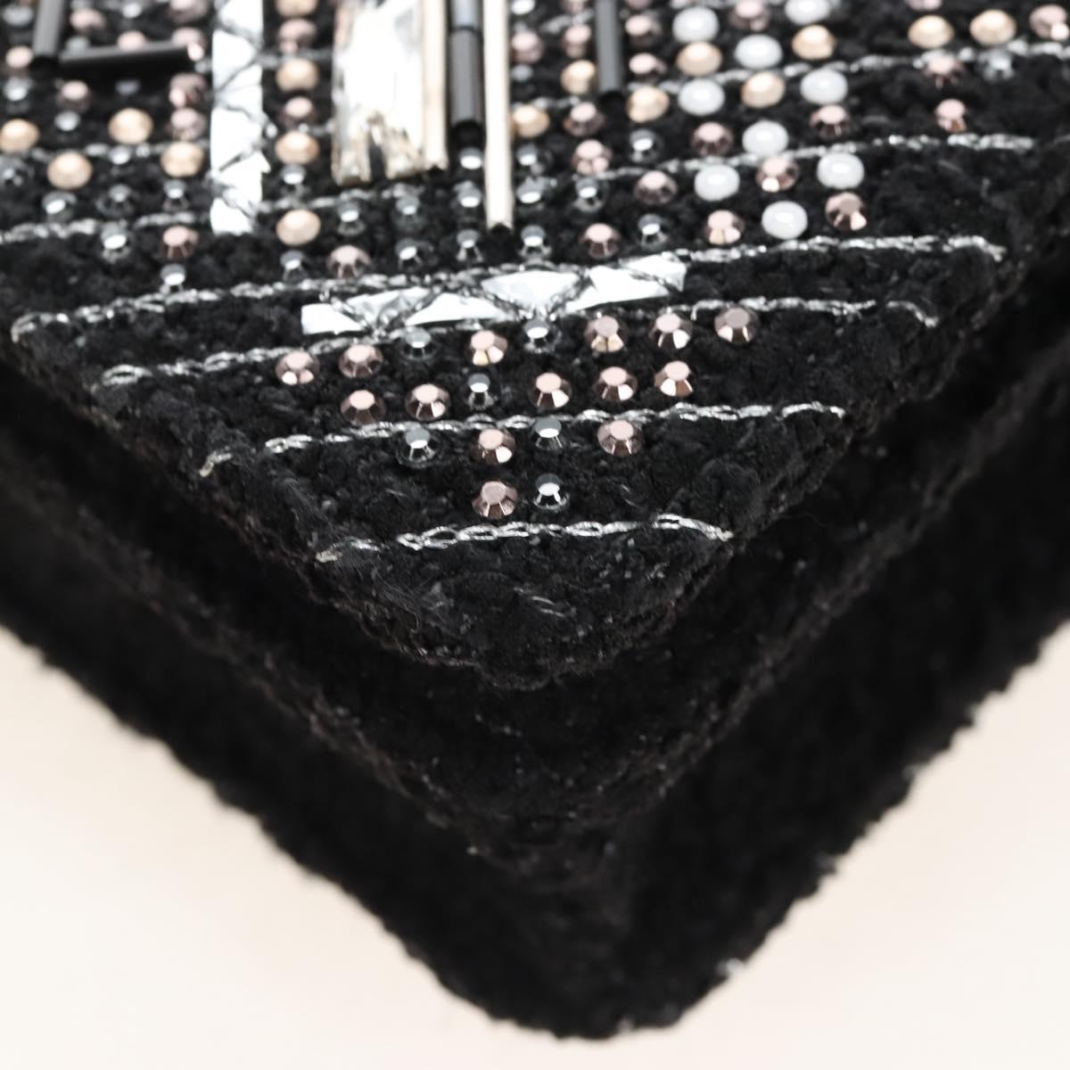 CHANEL Rhinestone Turn Lock Chain Bag Tweed Beads Black Silver CC Auth yk21033SM