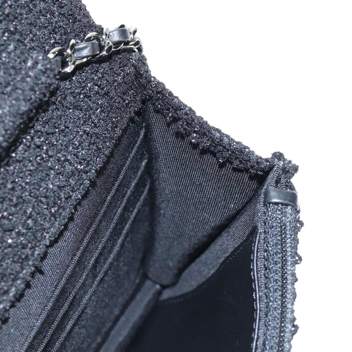 CHANEL Rhinestone Turn Lock Chain Bag Tweed Beads Black Silver CC Auth yk21033SM