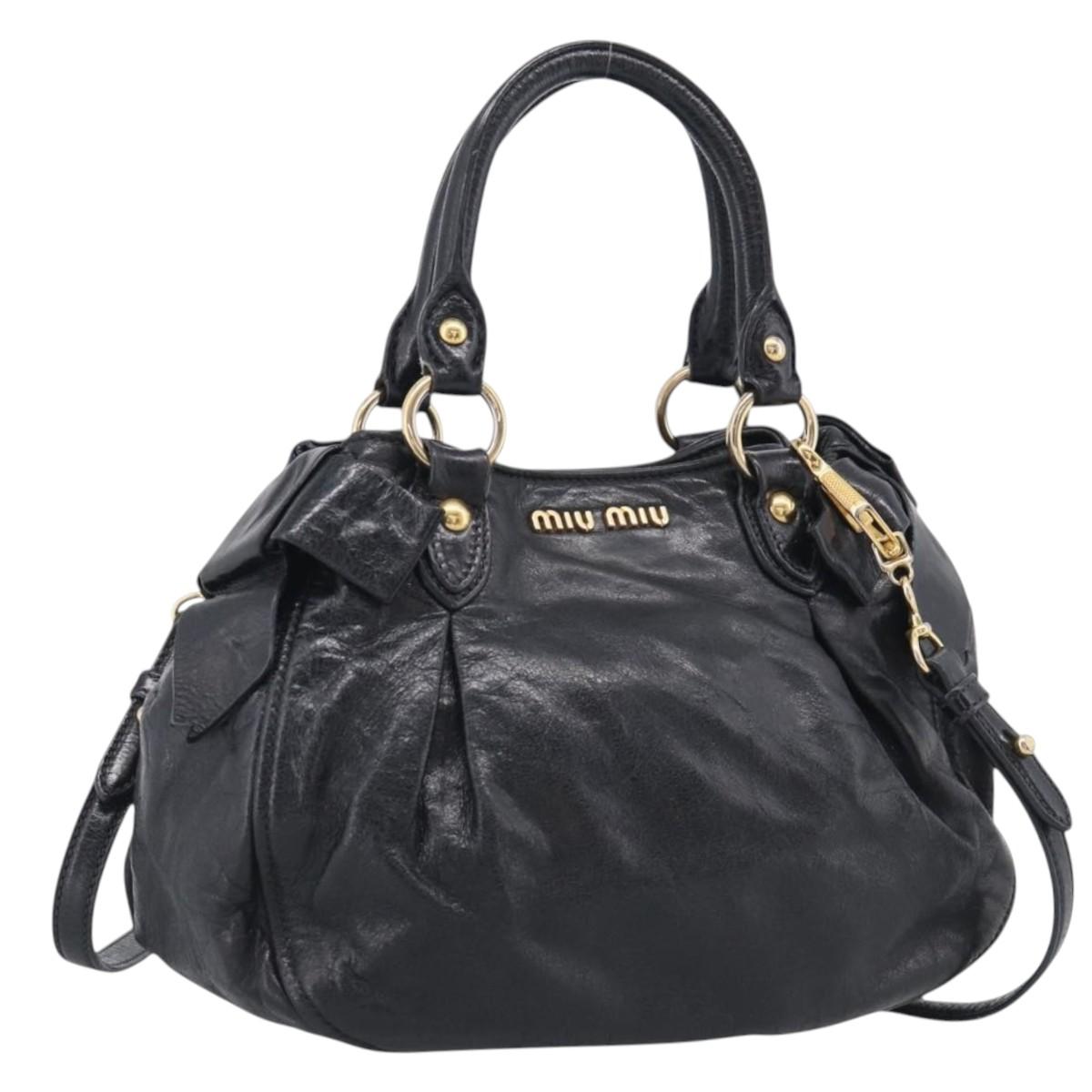 Miu Miu Hand Bag Leather 2way Black Gold Auth yk21036M