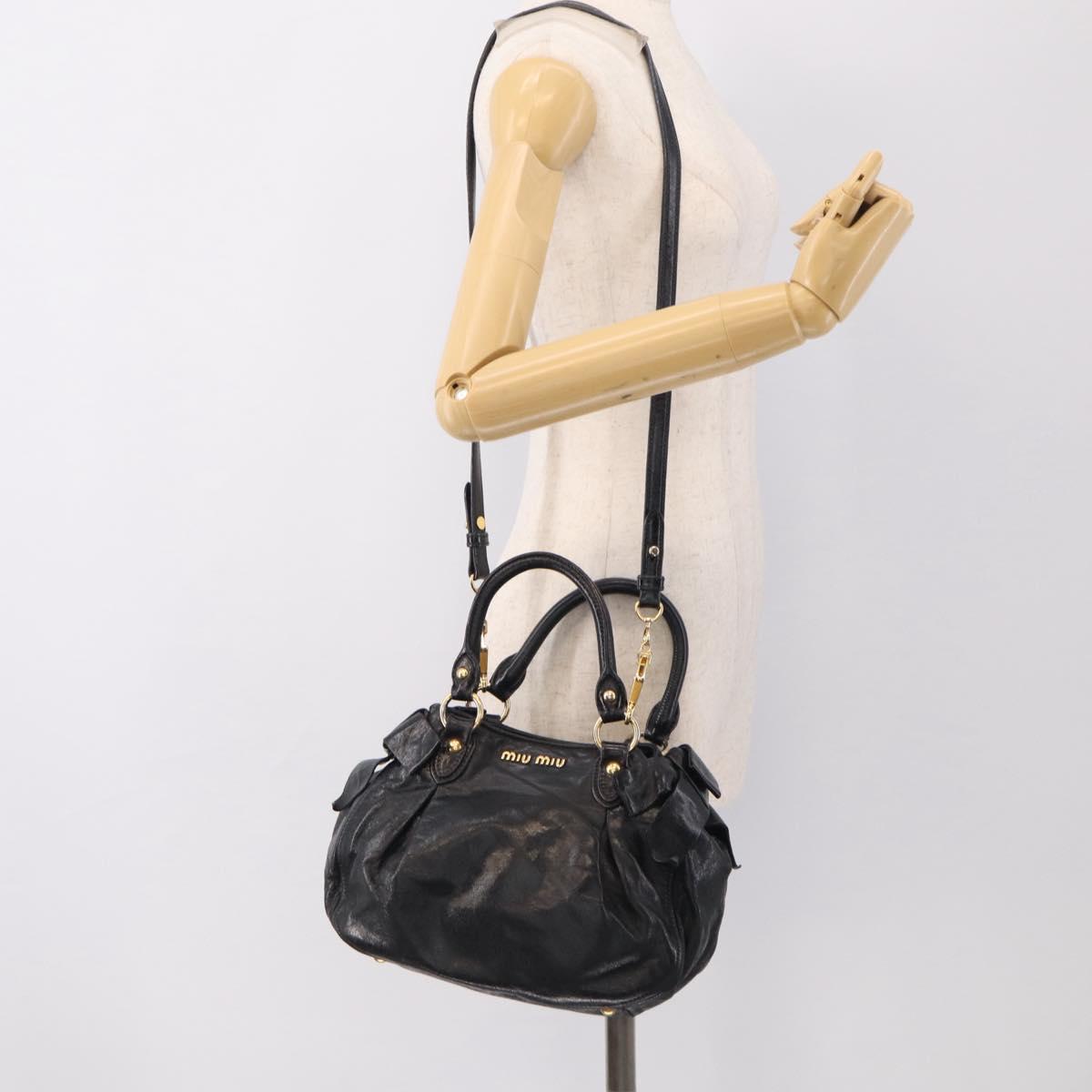 Miu Miu Hand Bag Leather 2way Black Gold Auth yk21036M