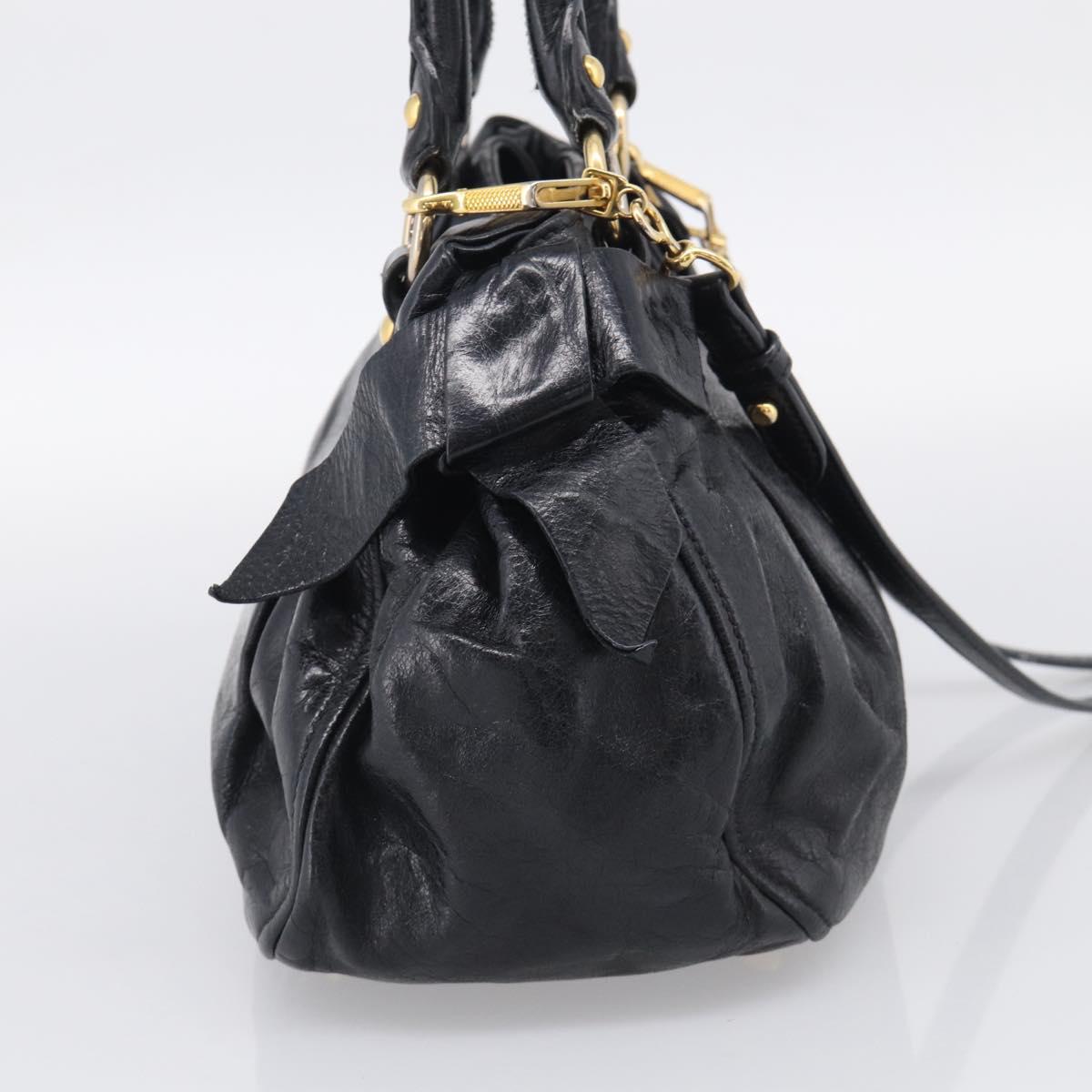 Miu Miu Hand Bag Leather 2way Black Gold Auth yk21036M