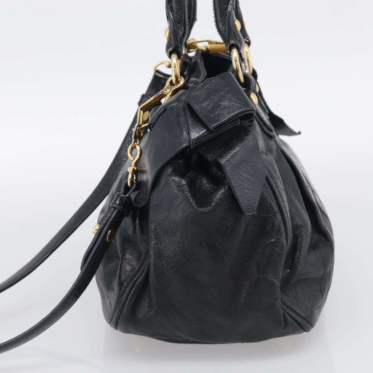 Miu Miu Hand Bag Leather 2way Black Gold Auth yk21036M