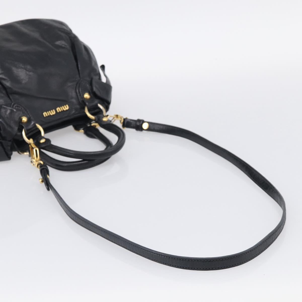 Miu Miu Hand Bag Leather 2way Black Gold Auth yk21036M
