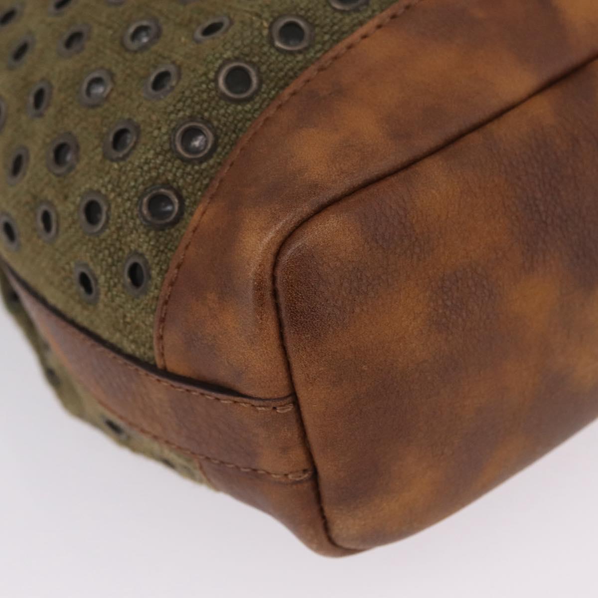 CELINE Punching Hand Bag Canvas Khaki Gold Auth yk21039V
