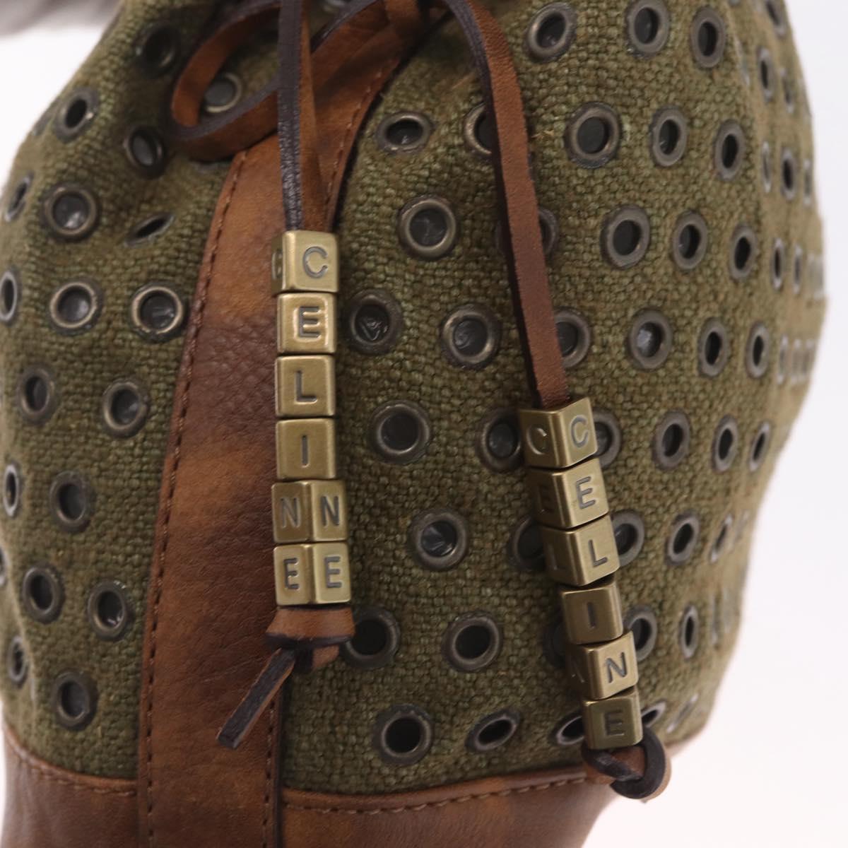 CELINE Punching Hand Bag Canvas Khaki Gold Auth yk21039V