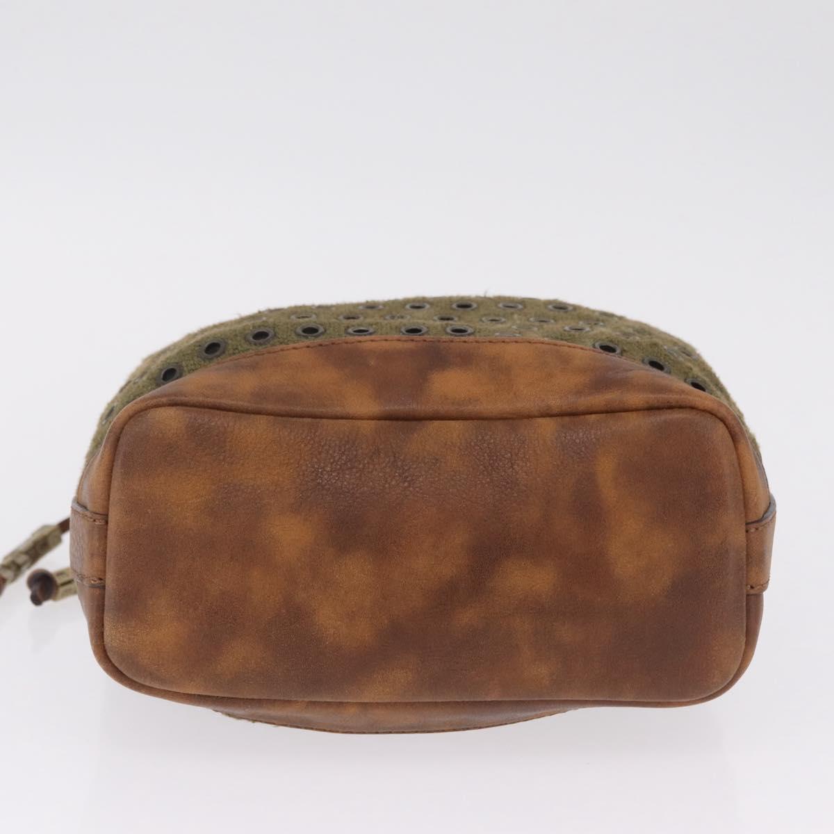 CELINE Punching Hand Bag Canvas Khaki Gold Auth yk21039V