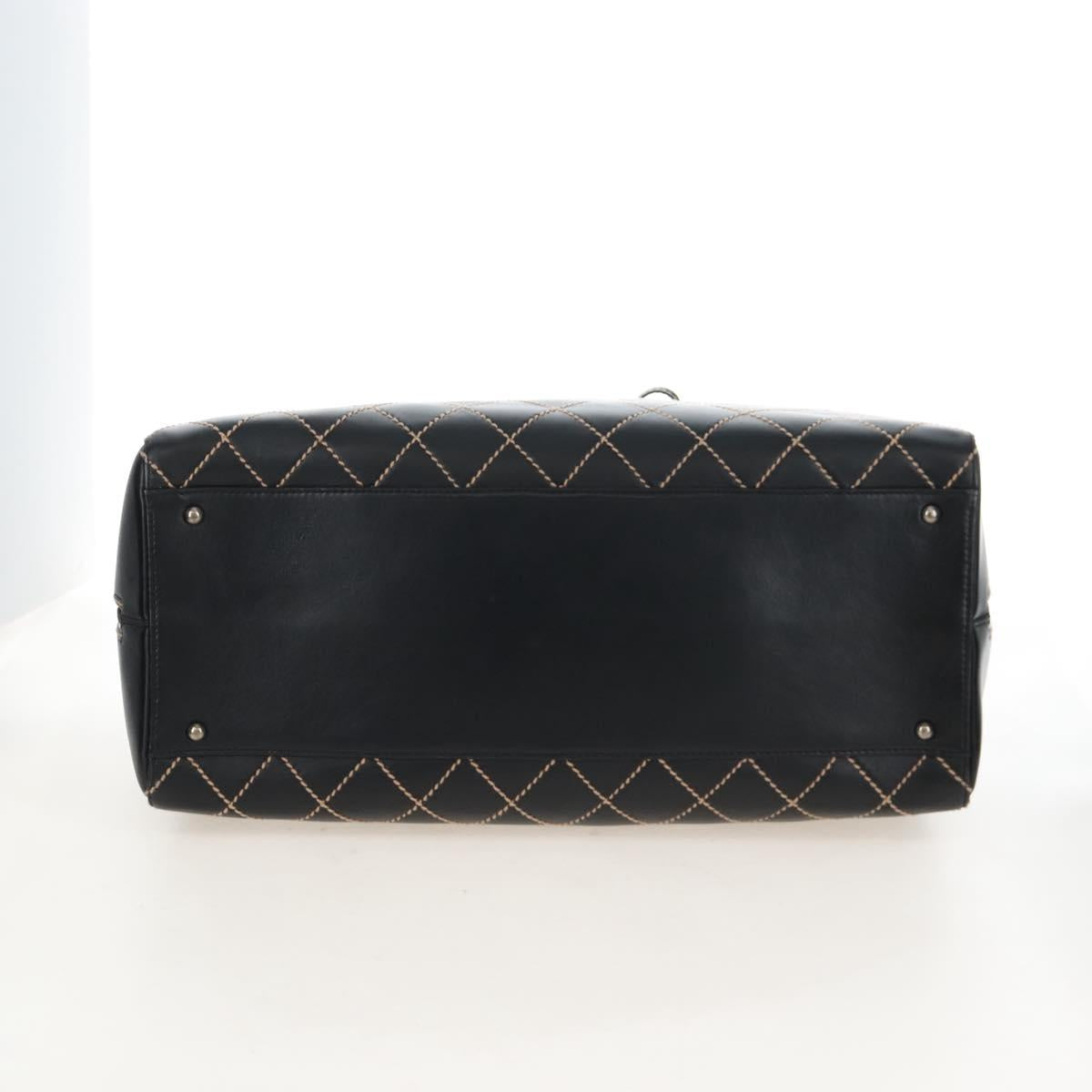 CHANEL Wild Stitch Boston Bag Leather Black Gold CC Auth yk21043SAM