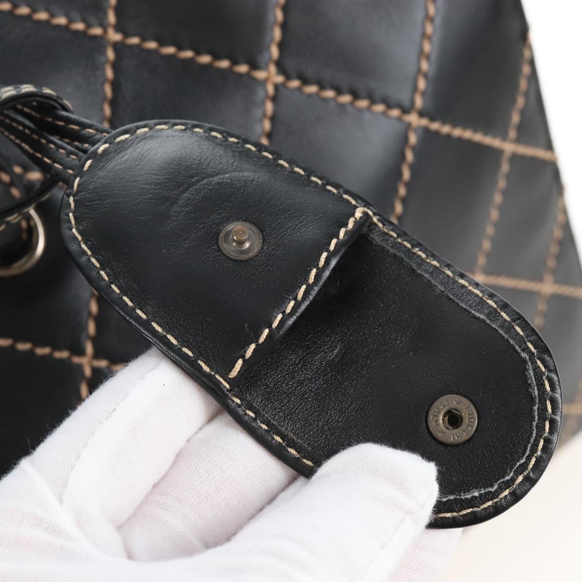 CHANEL Wild Stitch Boston Bag Leather Black Gold CC Auth yk21043SAM