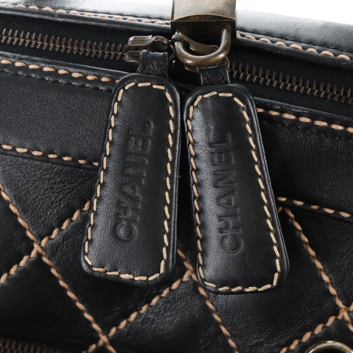 CHANEL Wild Stitch Boston Bag Leather Black Gold CC Auth yk21043SAM