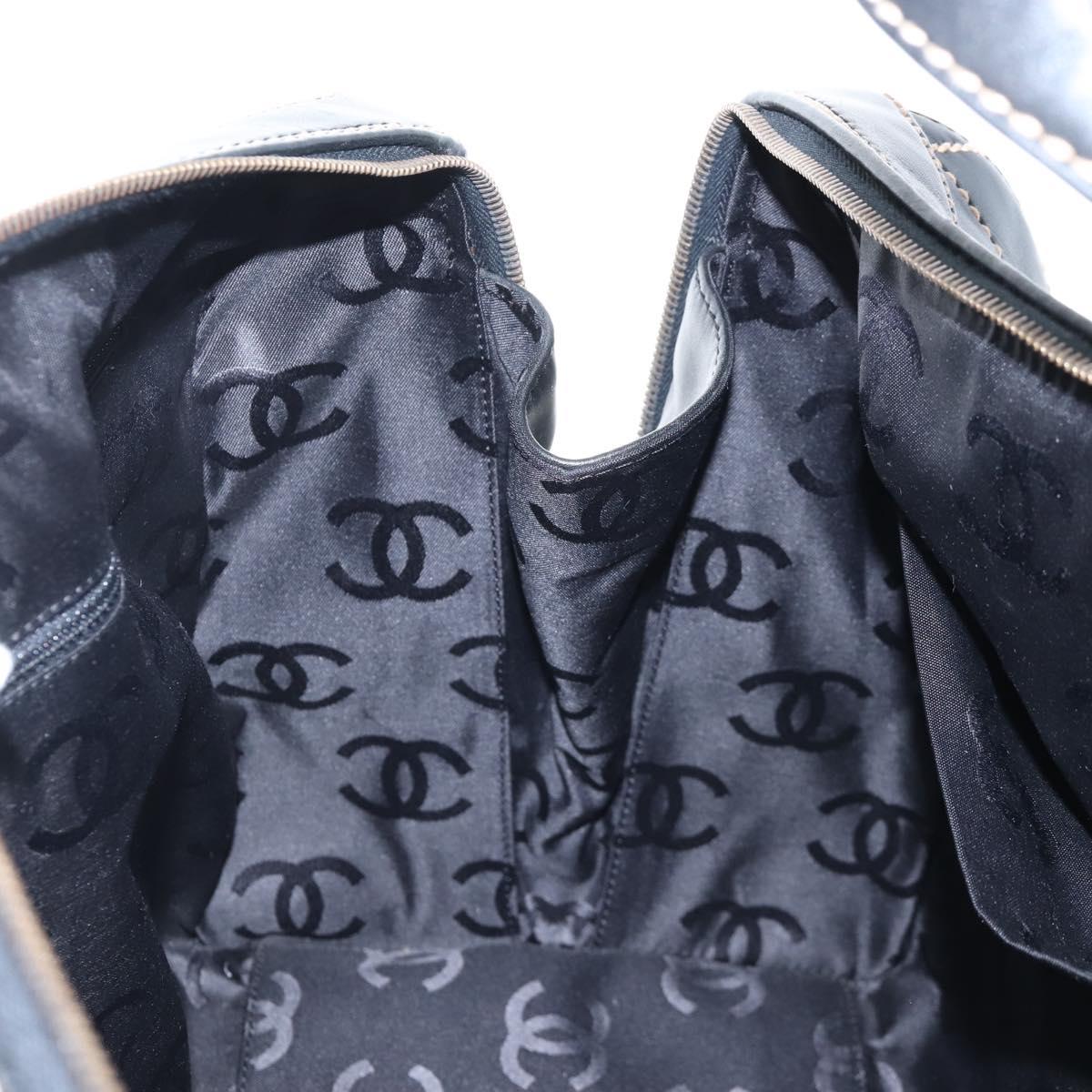 CHANEL Wild Stitch Boston Bag Leather Black Gold CC Auth yk21043SAM