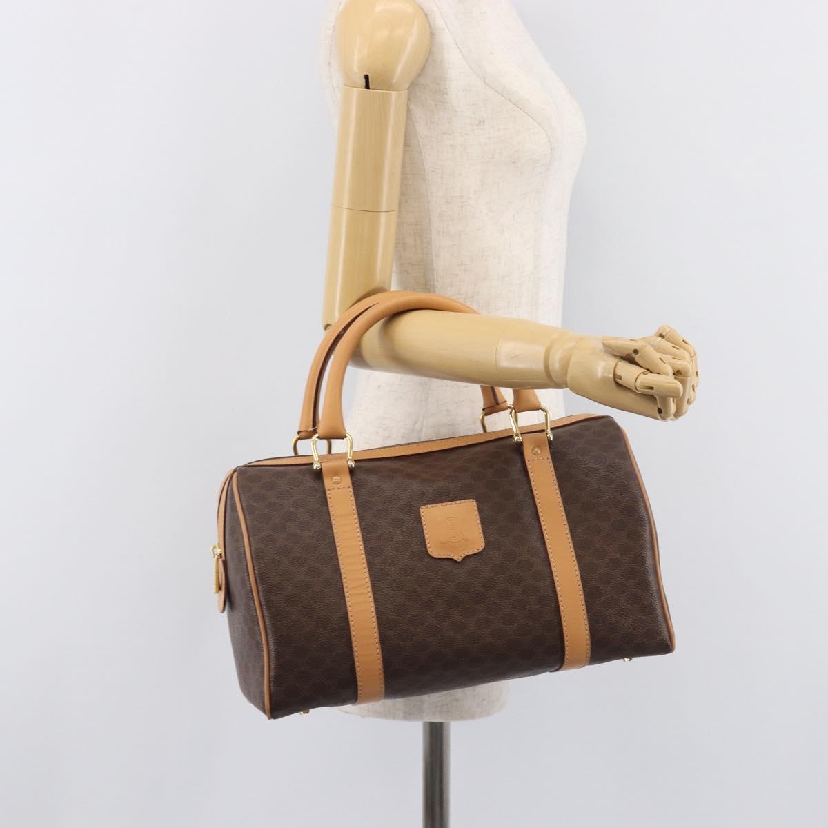 CELINE Macadam Canvas Hand Bag PVC Leather Brown Gold Auth yk21046V