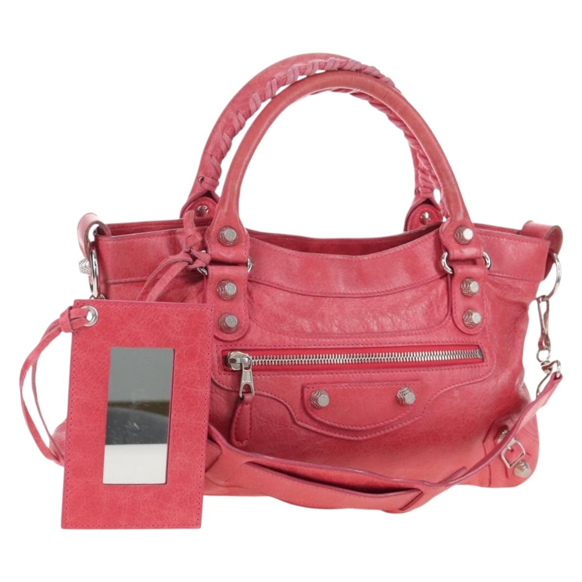 Balenciaga Giant The First Bag Leather 2way Pink Silver 240577 Auth yk21047M