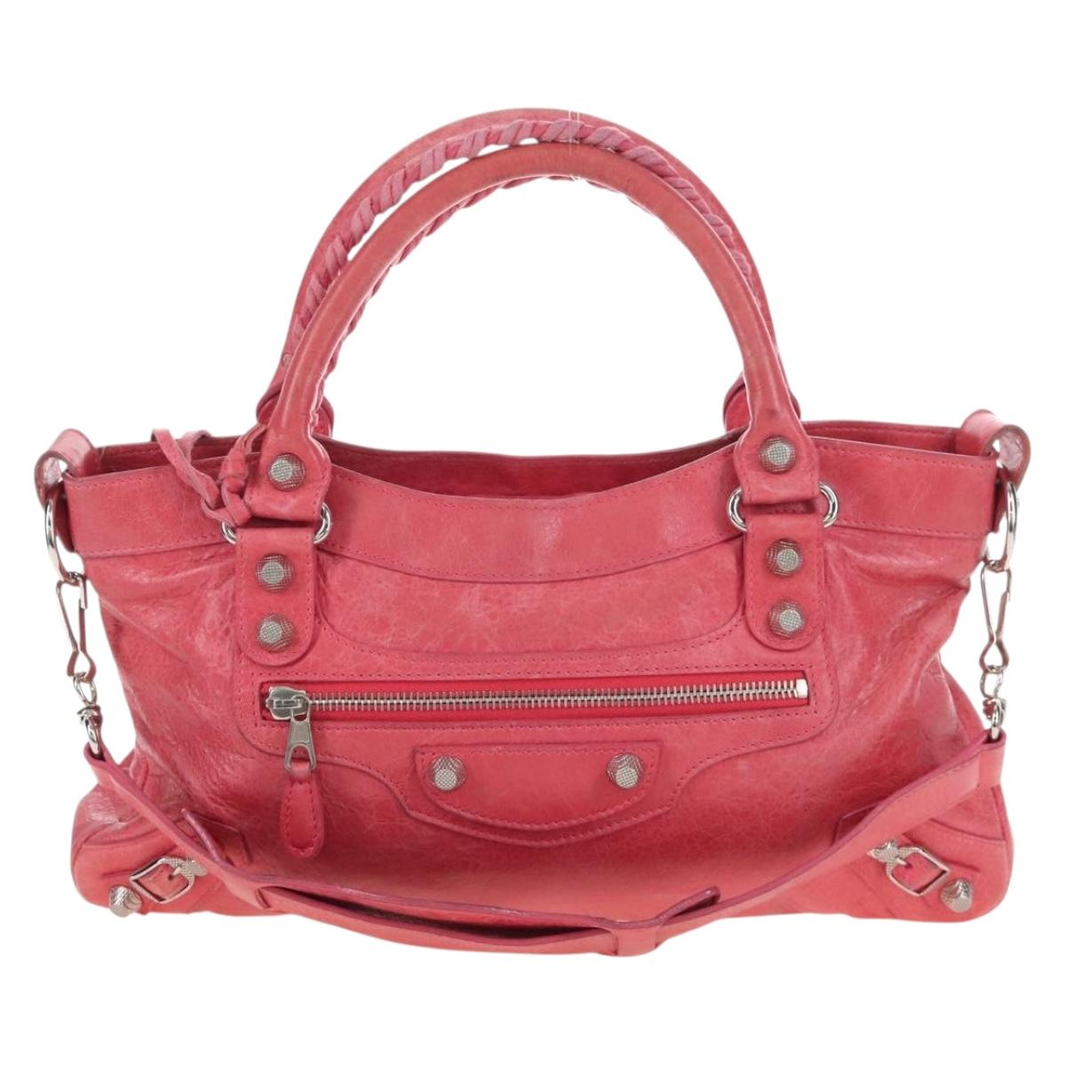 Balenciaga Giant The First Bag Leather 2way Pink Silver 240577 Auth yk21047M