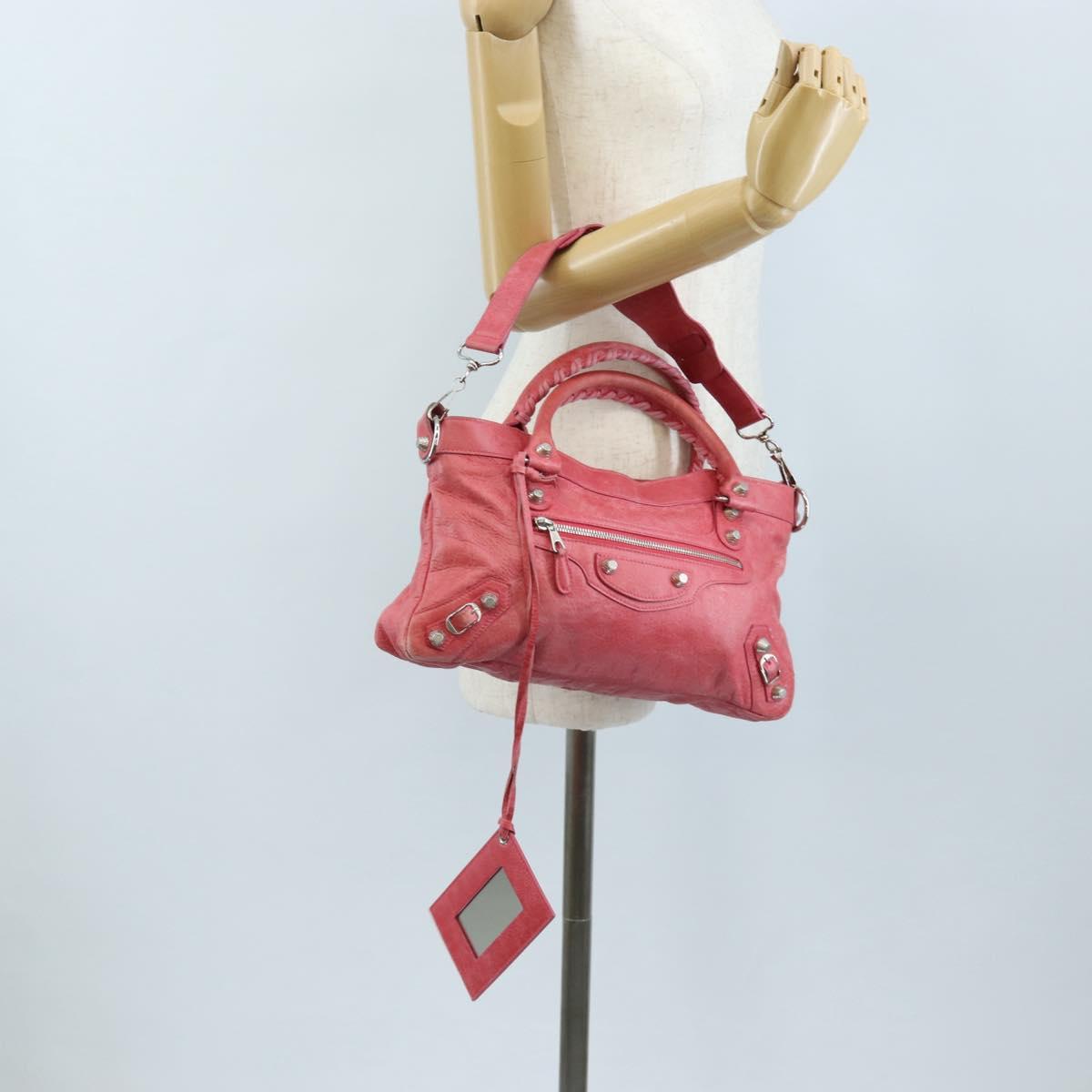 Balenciaga Giant The First Bag Leather 2way Pink Silver 240577 Auth yk21047M