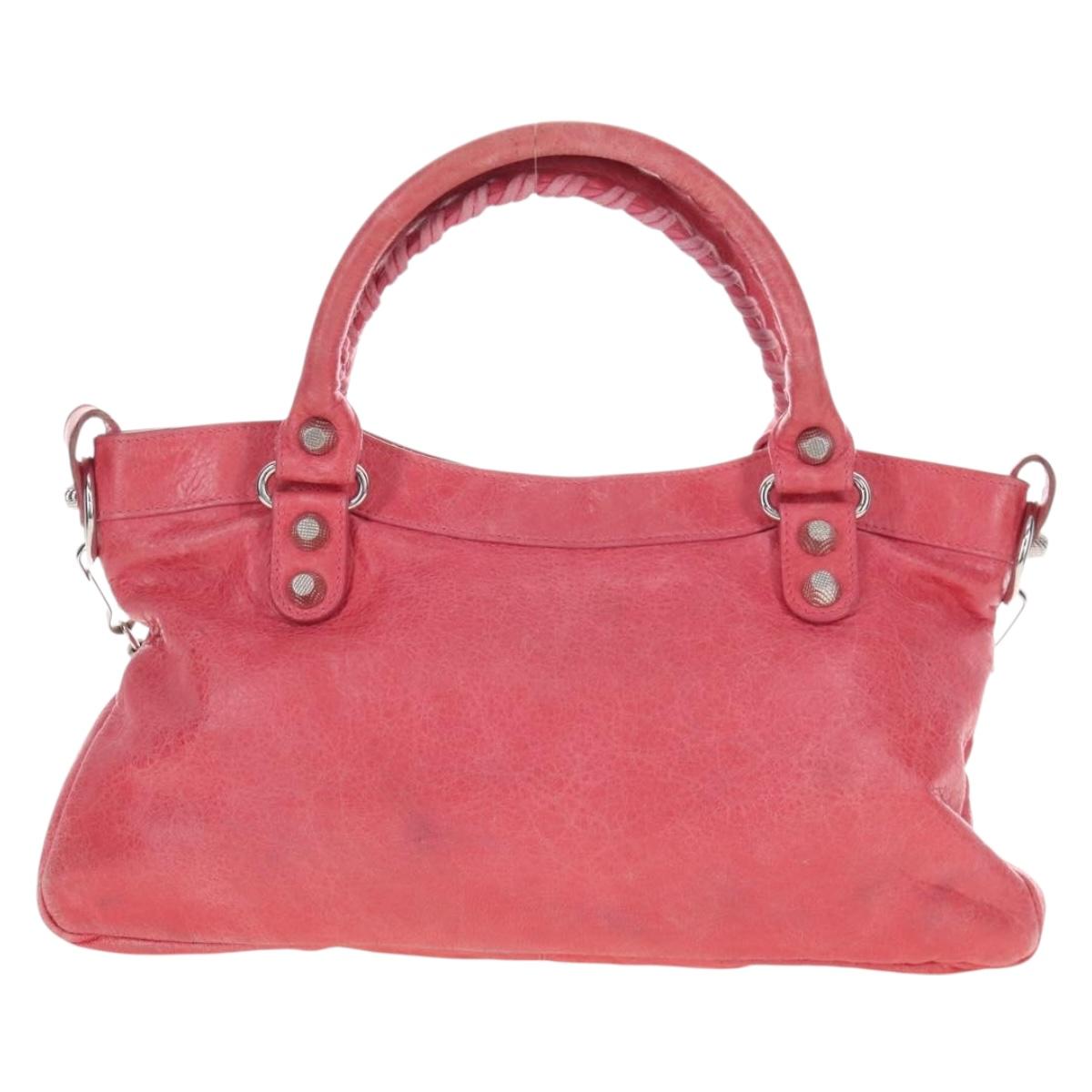 Balenciaga Giant The First Bag Leather 2way Pink Silver 240577 Auth yk21047M