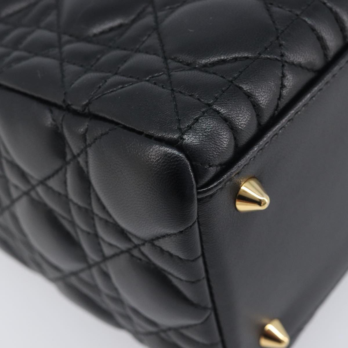 Christian Dior Canage Hand Bag Lamb Skin 2way Black Gold Auth yk21048SAM