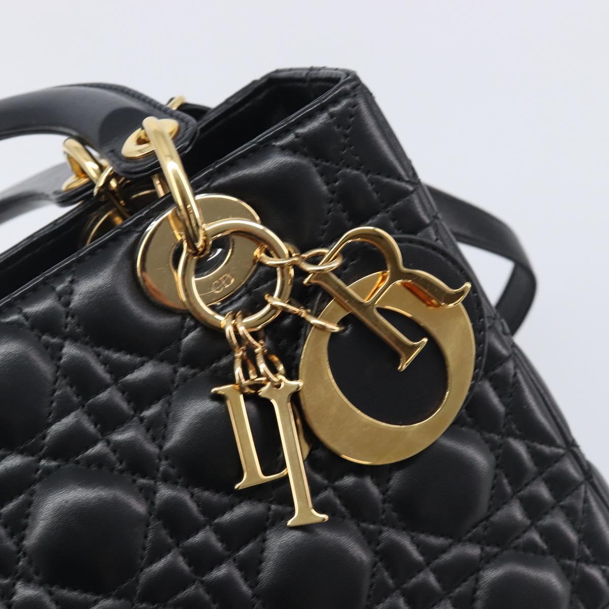 Christian Dior Canage Hand Bag Lamb Skin 2way Black Gold Auth yk21048SAM