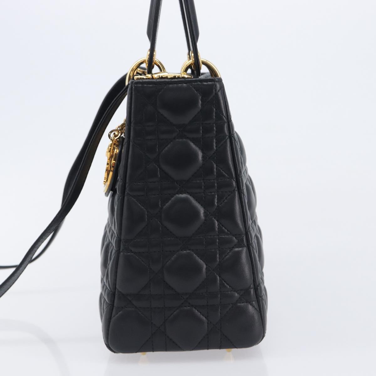 Christian Dior Canage Hand Bag Lamb Skin 2way Black Gold Auth yk21048SAM