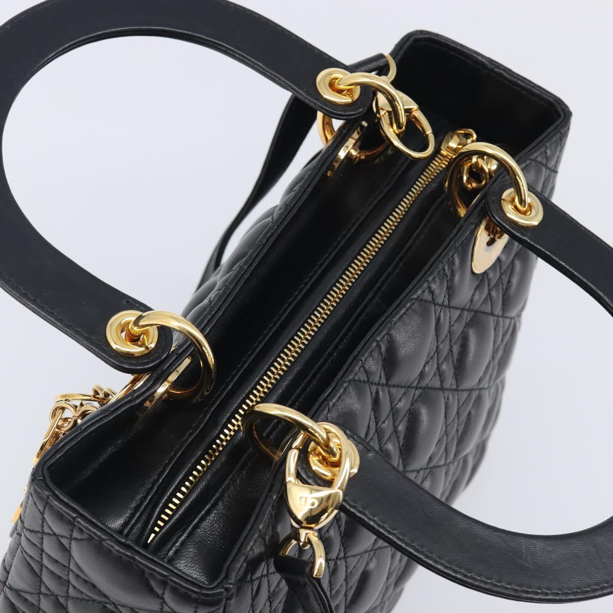 Christian Dior Canage Hand Bag Lamb Skin 2way Black Gold Auth yk21048SAM