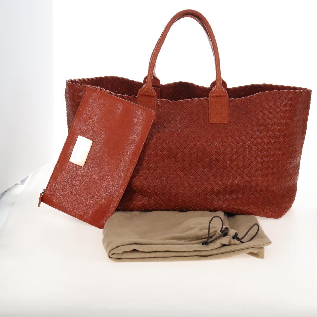 Bottega Veneta INTRECCIATO Cabas Hand Bag Leather Brown 113129 Auth yk21049SAM