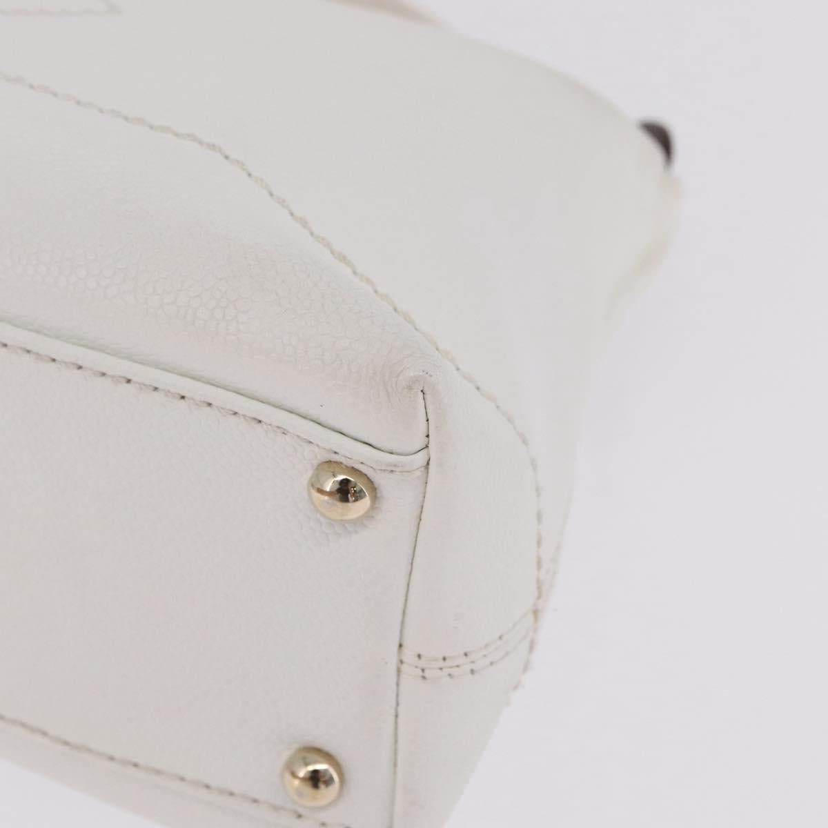 CHANEL COCO Mark Shoulder Bag Caviar Skin White Gold CC Auth yk21052V