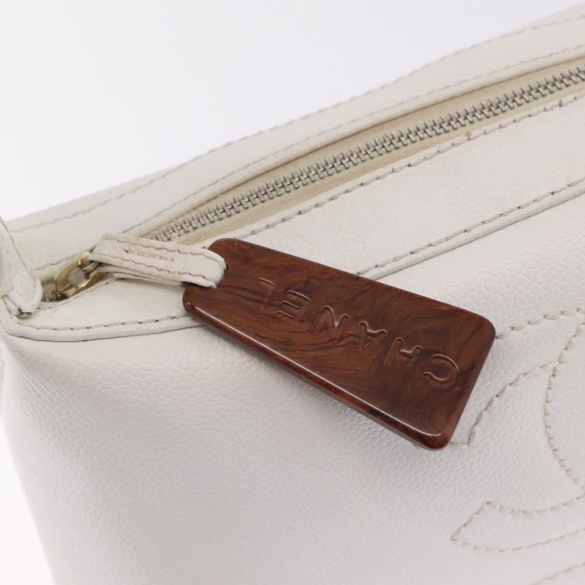 CHANEL COCO Mark Shoulder Bag Caviar Skin White Gold CC Auth yk21052V