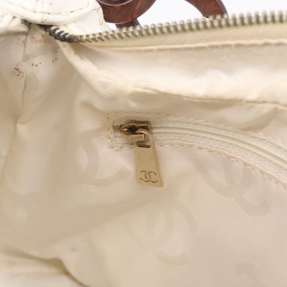 CHANEL COCO Mark Shoulder Bag Caviar Skin White Gold CC Auth yk21052V