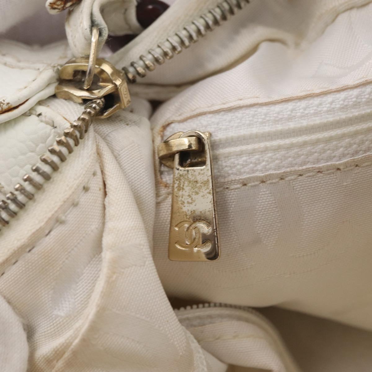 CHANEL COCO Mark Shoulder Bag Caviar Skin White Gold CC Auth yk21052V
