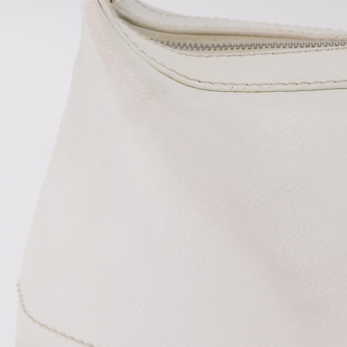 CHANEL COCO Mark Shoulder Bag Caviar Skin White Gold CC Auth yk21052V
