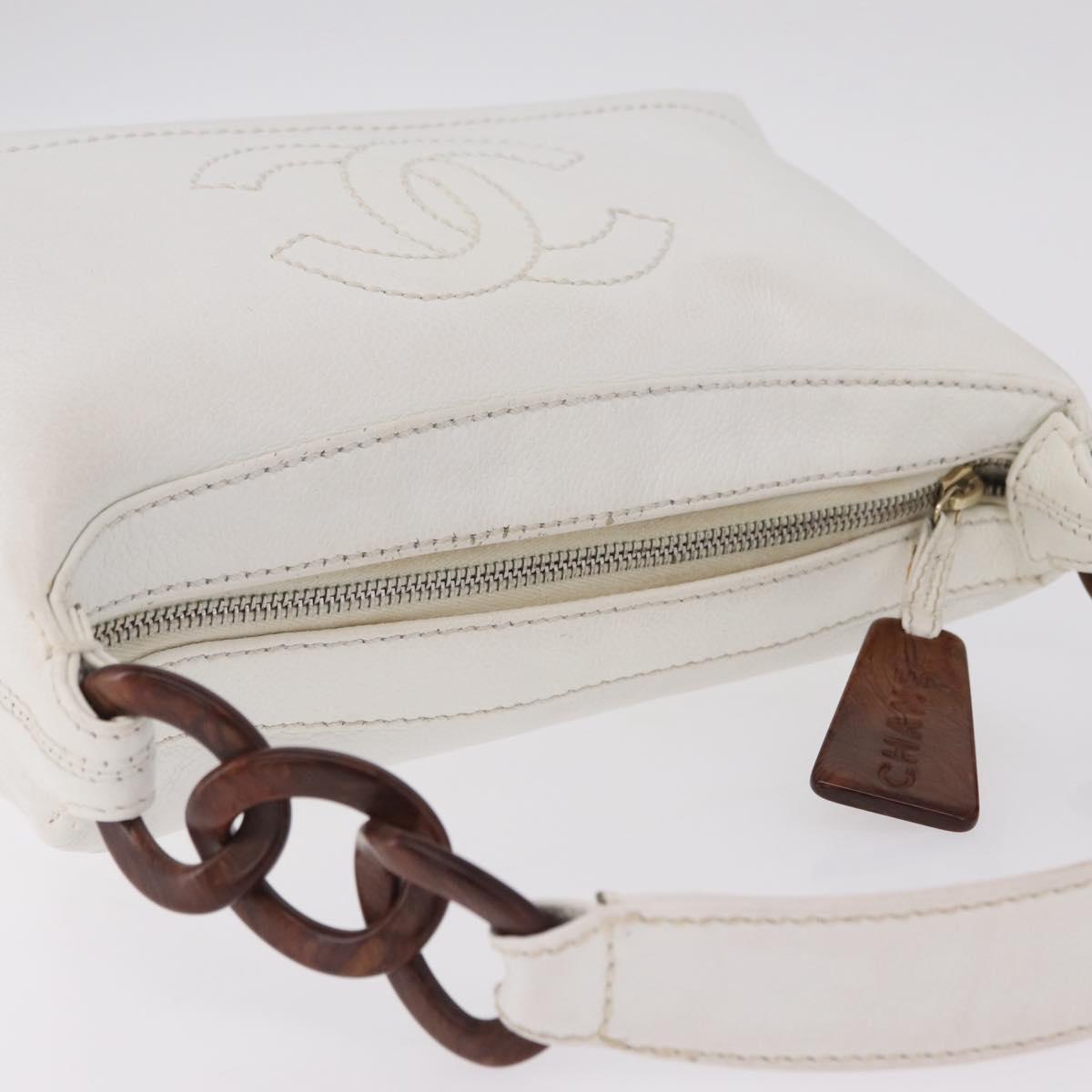 CHANEL COCO Mark Shoulder Bag Caviar Skin White Gold CC Auth yk21052V