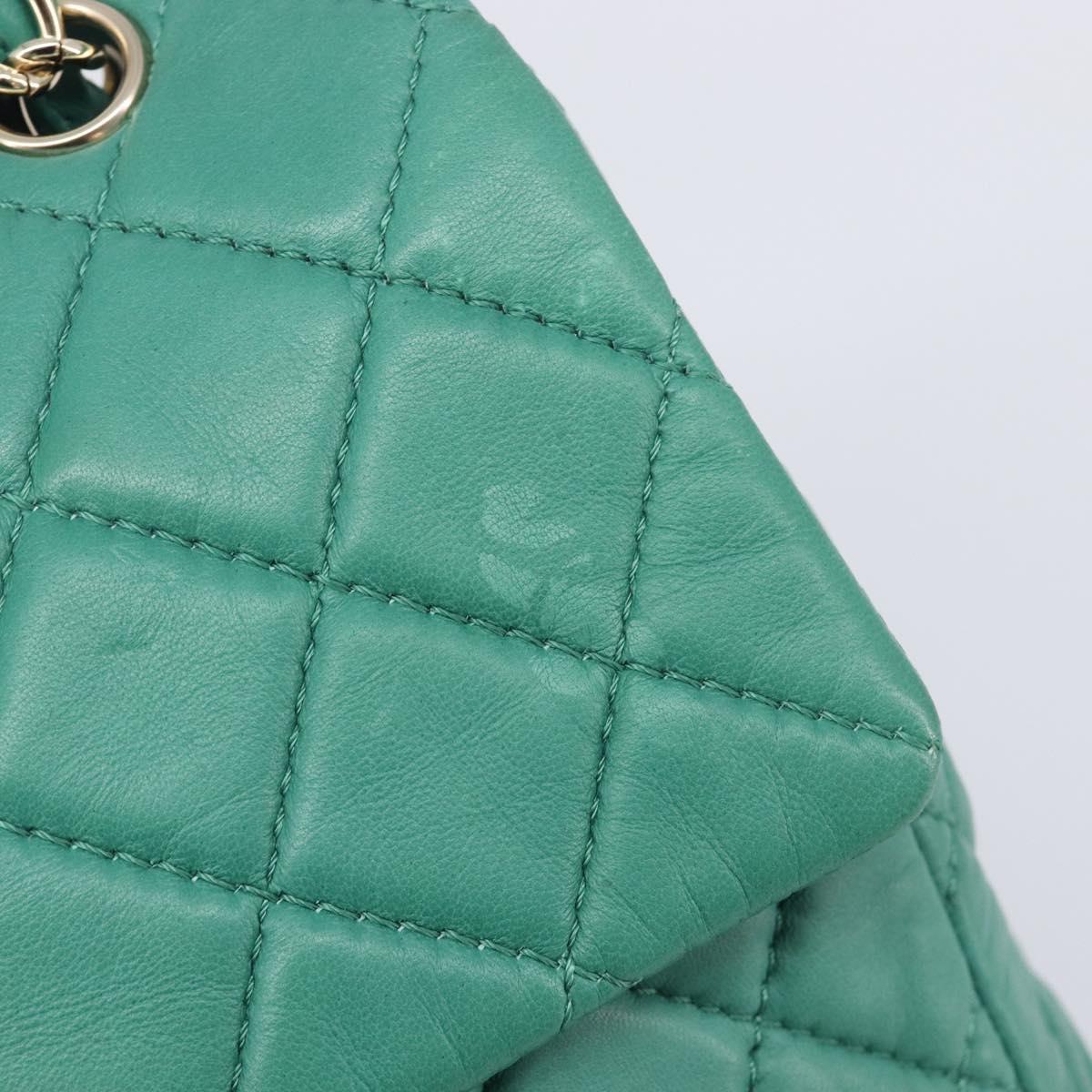 CHANEL Matelasse 34 Maxi Chain Bag Lamb Skin Green Silver CC Auth yk21053SAM