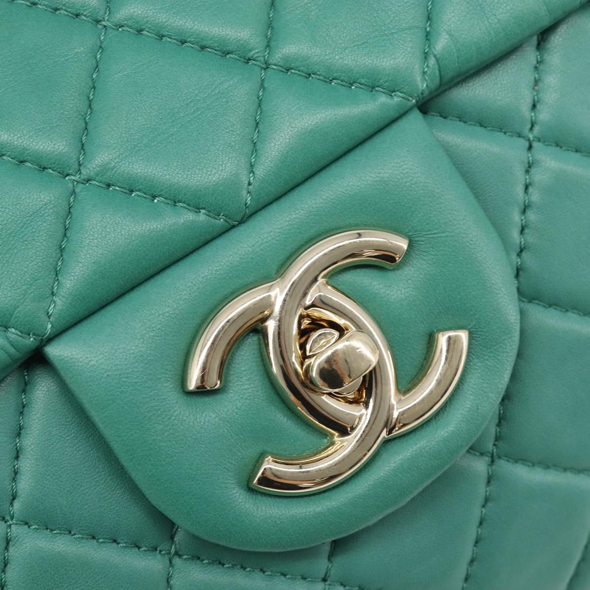 CHANEL Matelasse 34 Maxi Chain Bag Lamb Skin Green Silver CC Auth yk21053SAM