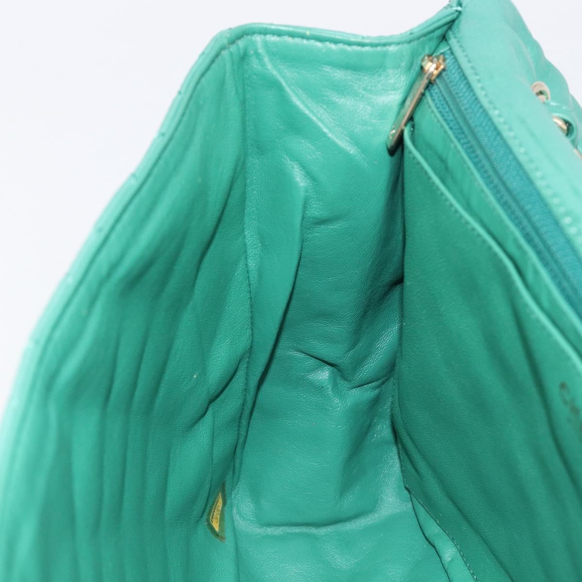 CHANEL Matelasse 34 Maxi Chain Bag Lamb Skin Green Silver CC Auth yk21053SAM