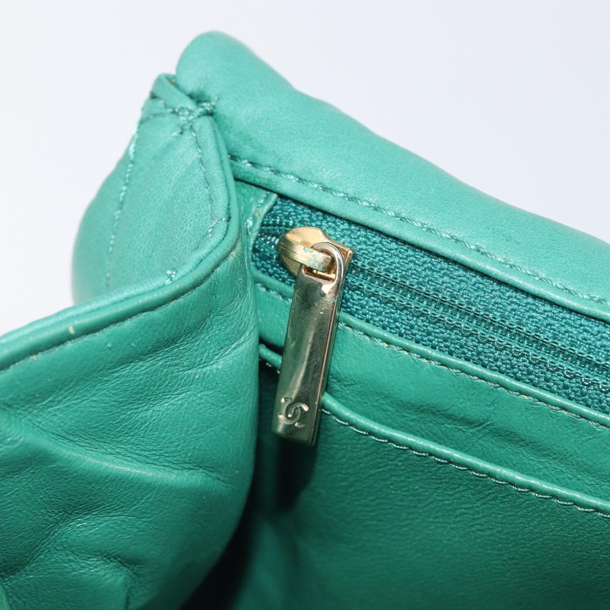 CHANEL Matelasse 34 Maxi Chain Bag Lamb Skin Green Silver CC Auth yk21053SAM