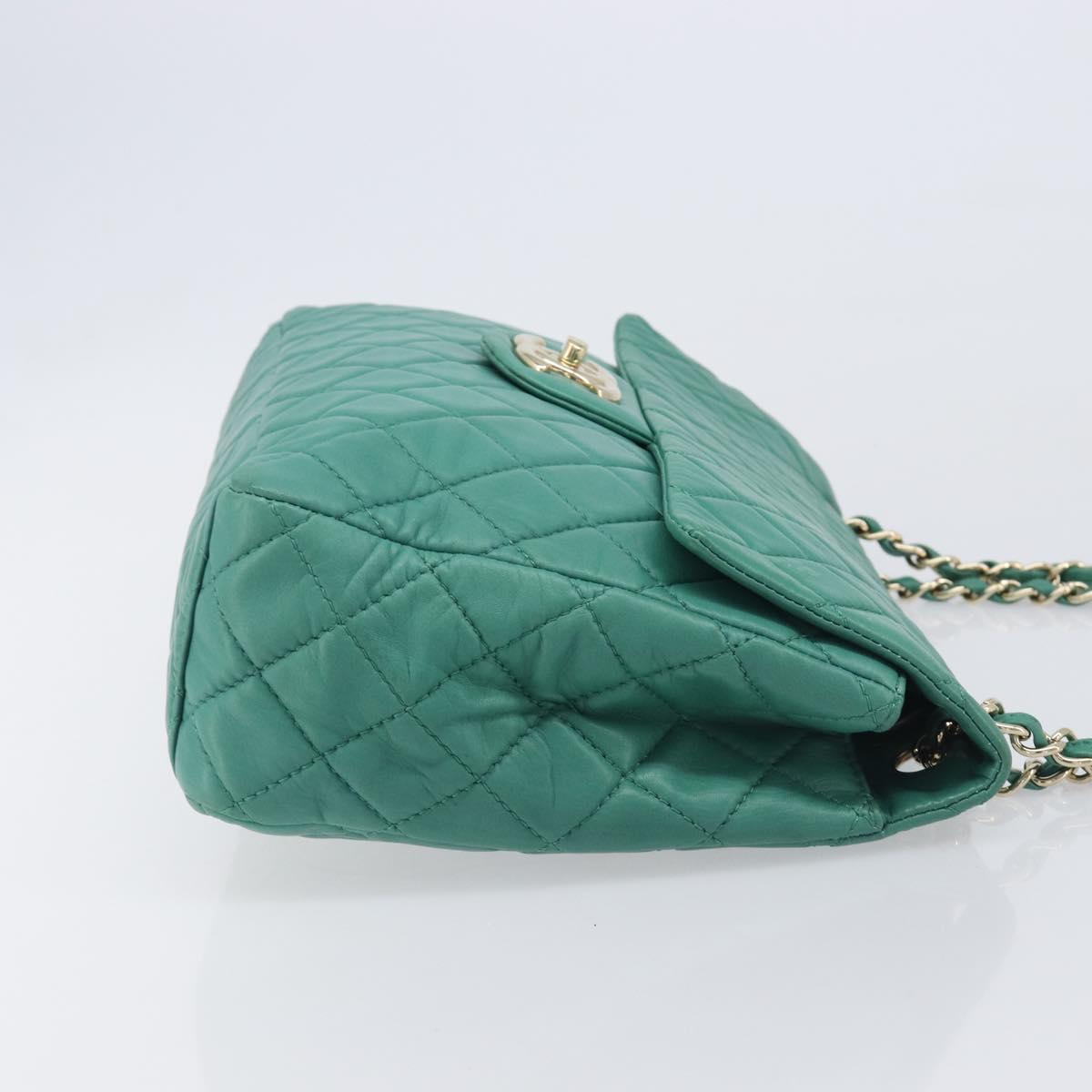 CHANEL Matelasse 34 Maxi Chain Bag Lamb Skin Green Silver CC Auth yk21053SAM