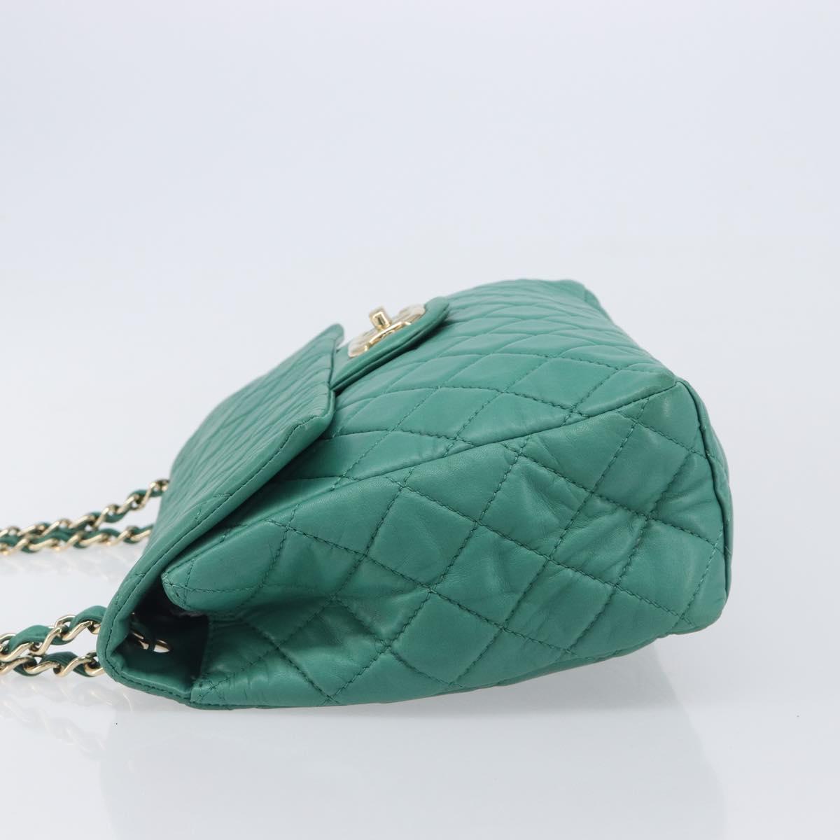 CHANEL Matelasse 34 Maxi Chain Bag Lamb Skin Green Silver CC Auth yk21053SAM