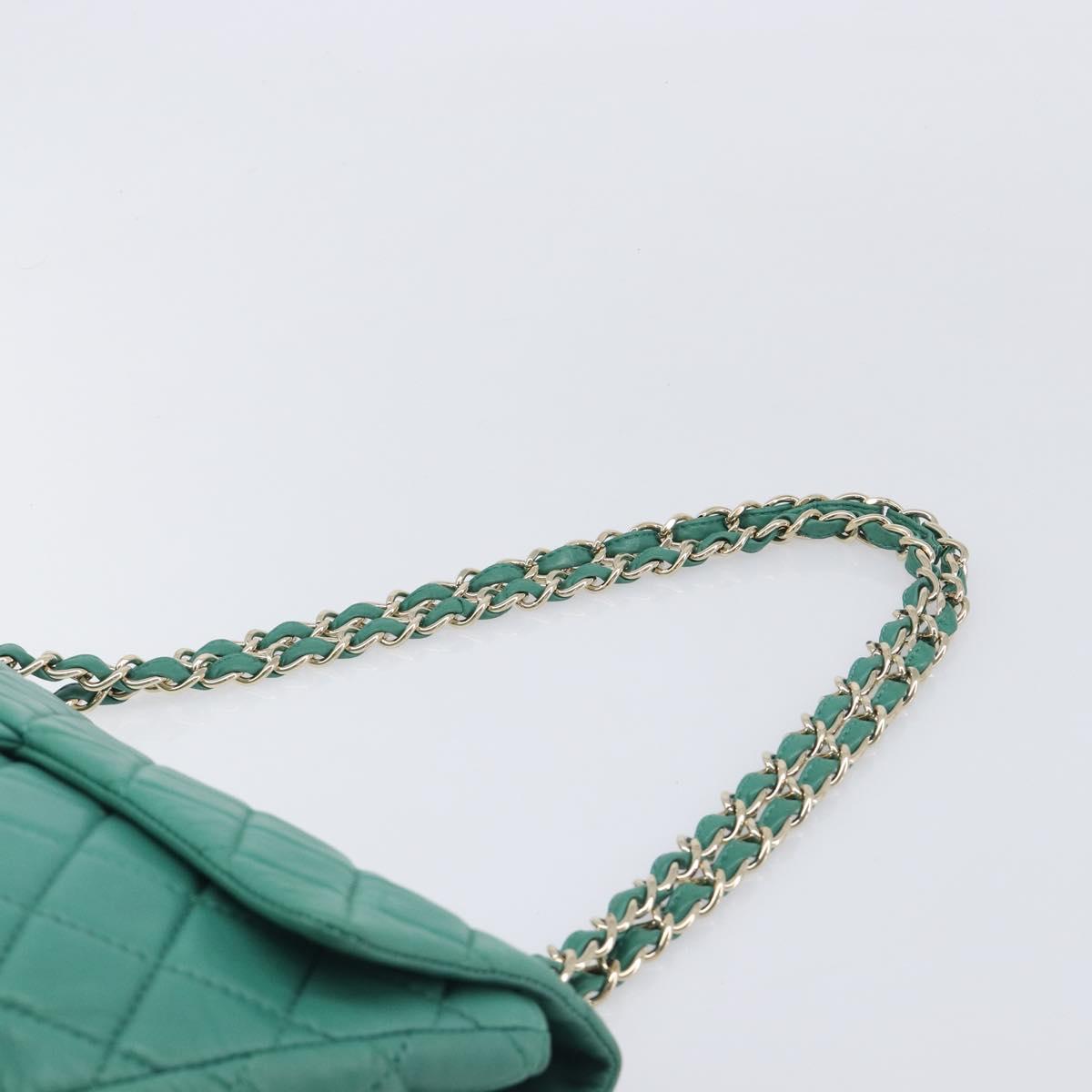 CHANEL Matelasse 34 Maxi Chain Bag Lamb Skin Green Silver CC Auth yk21053SAM