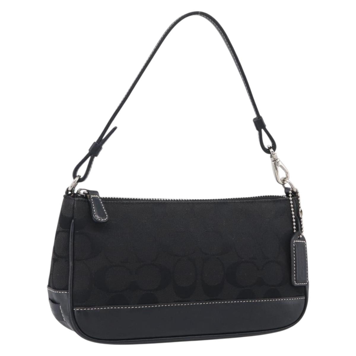 Coach Signature Accessory Pouch Canvas Black Silver Auth yk21082A