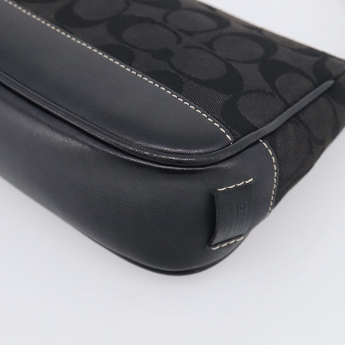 Coach Signature Accessory Pouch Canvas Black Silver Auth yk21082A