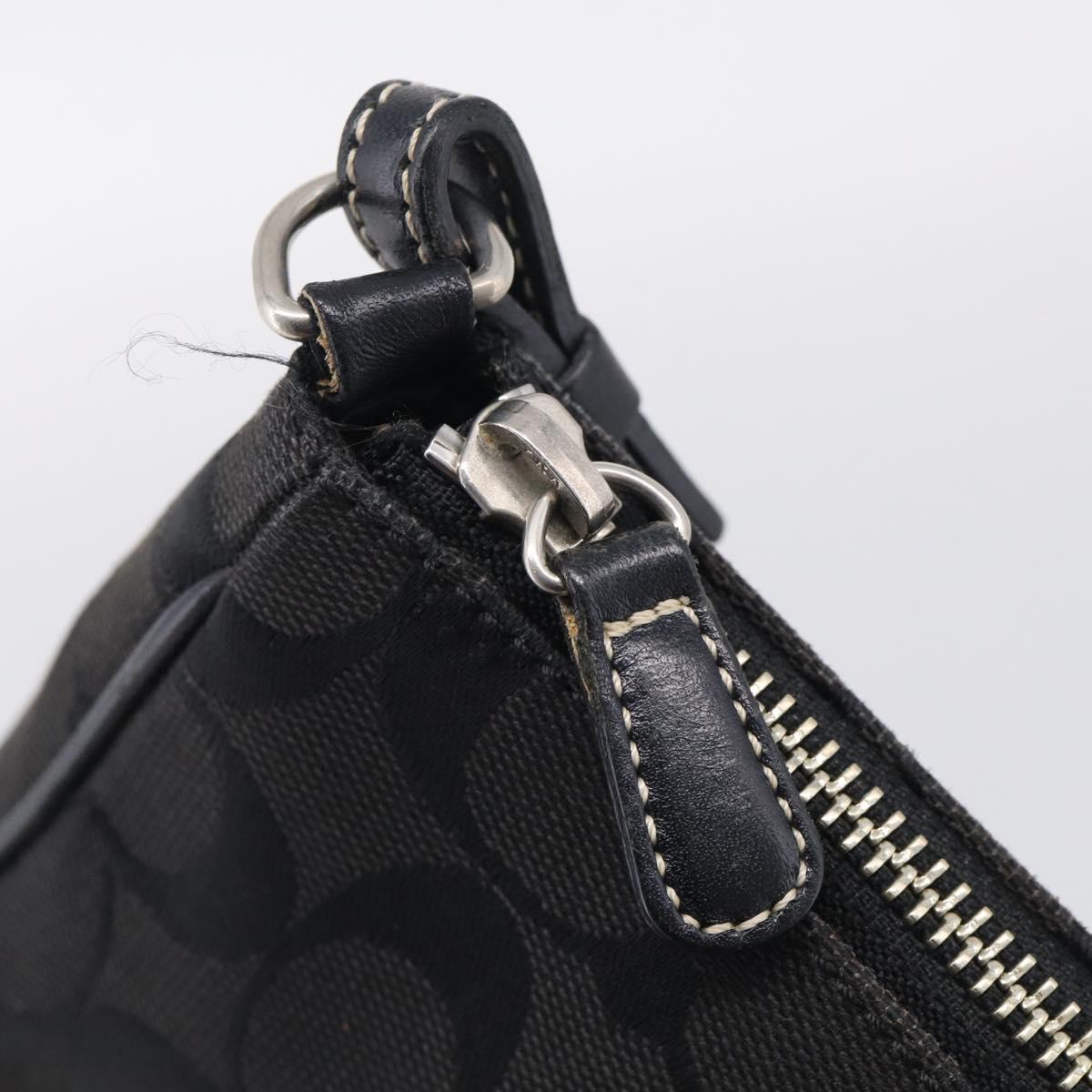 Coach Signature Accessory Pouch Canvas Black Silver Auth yk21082A