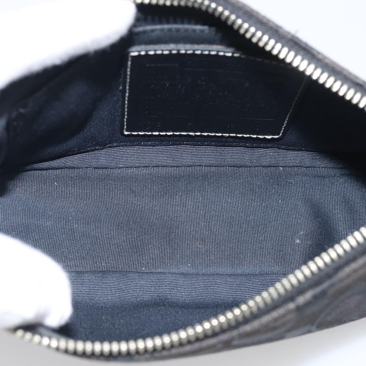 Coach Signature Accessory Pouch Canvas Black Silver Auth yk21082A