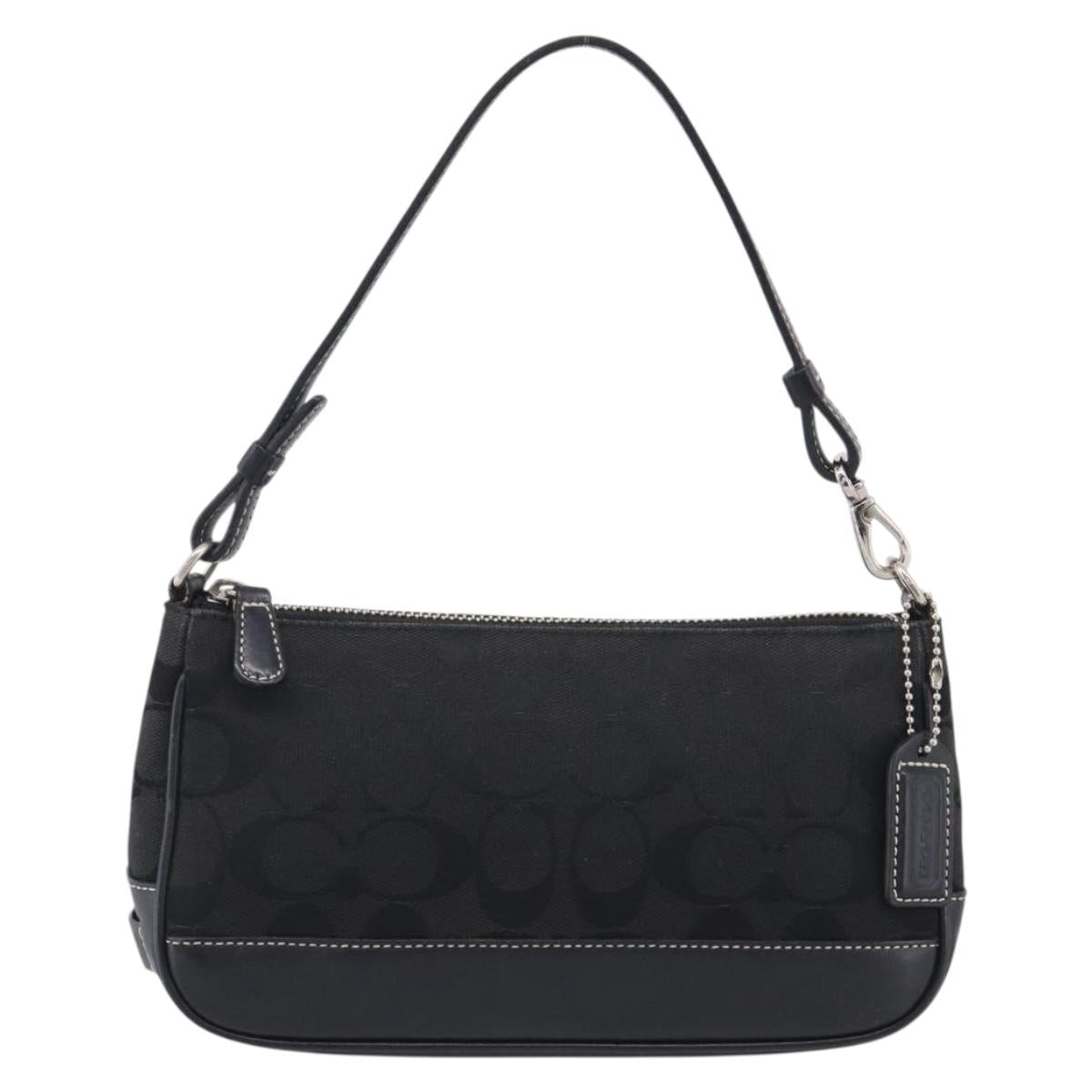 Coach Signature Accessory Pouch Canvas Black Silver Auth yk21082A