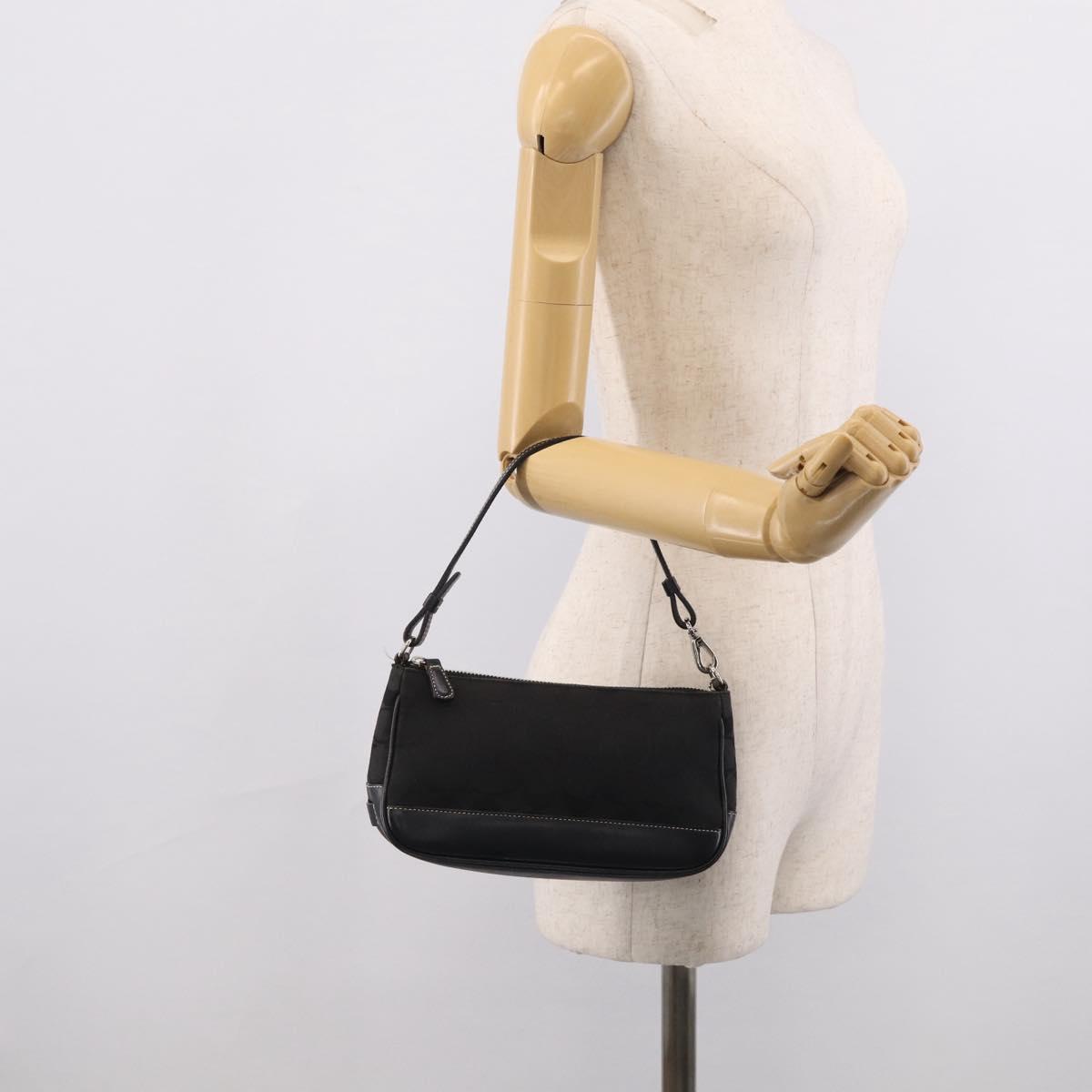 Coach Signature Accessory Pouch Canvas Black Silver Auth yk21082A