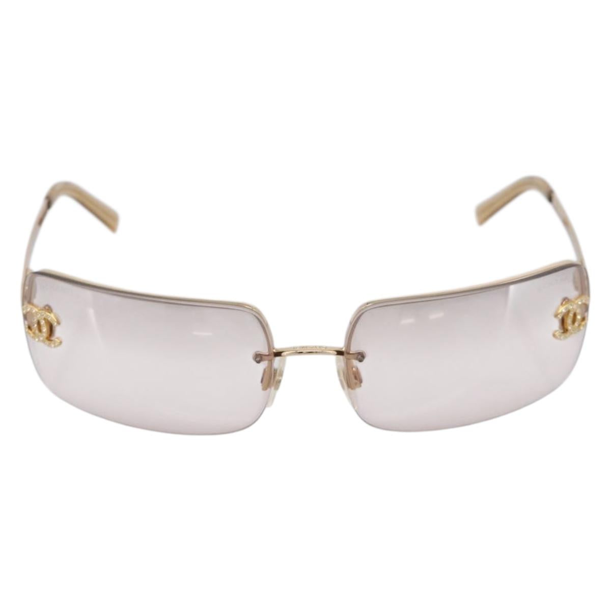 CHANEL Sunglasses Metal Gold Tone CC Auth yk21089M