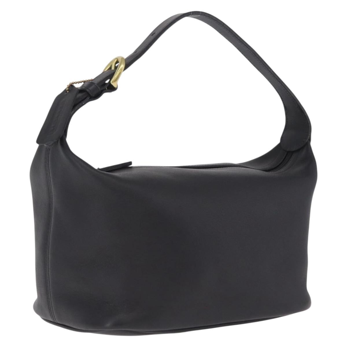Coach Hand Bag Leather Black Gold Auth yk21124A